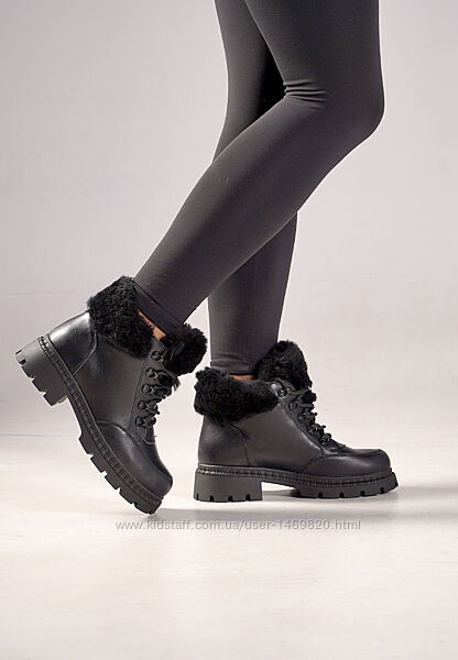 Черевики ботинки зима жіночі з опушкою шкіра хутро чорні 773