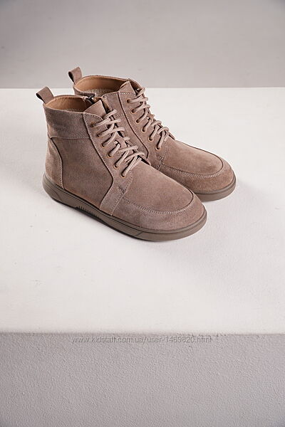 Черевики ботинки замша зима світлі бежеві жіночі хутро 7079-09