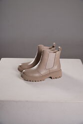 Ботинки челсі світлі зима бежеві без застібки шкіра хутро 73232m