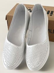 Мокасины кожаные балетки женские летние перфорация v7-a7-11b белые