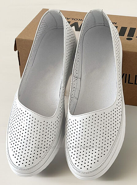 Мокасины кожаные балетки женские летние перфорация v7-a7-11b белые