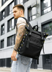 Мужской рюкзак ролл Top LTT чорний оксфорд принт