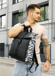 Рюкзак рол Top чорний принт Zebra