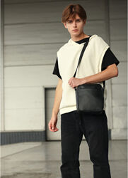 Сумка месенджер чорна з екошкіри унісекс