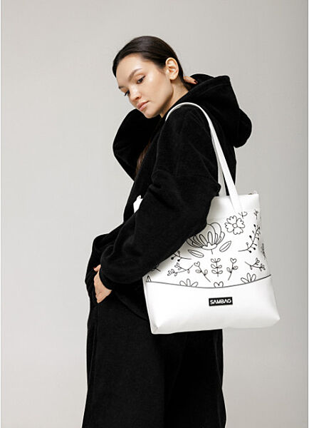 Сумка шопер біла з принтом Bloom