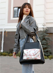 Жіноча сумка хобо Bliss  чорна принт Flowers