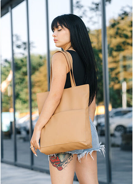 Жіноча сумка шопер шкіра еко бежевий