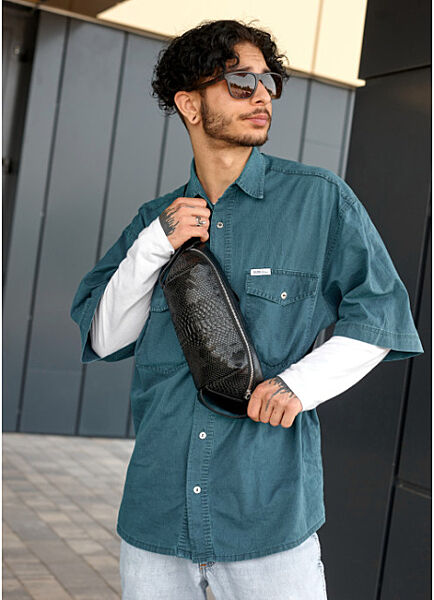 Сумка через плече бананка MSH чорна з перфорацією