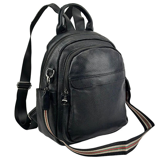 Шкіряний жіночий чорний рюкзак 727-8061A