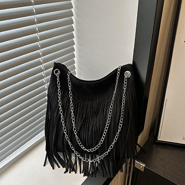 Замшева сумочка на ланцюжку з бахромою 72-8206A