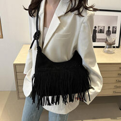 Містка замшева сумка з бахромою 72-9352A