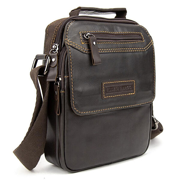 Месенджер шкіряний на кілька відділень чорний 79102-1DB