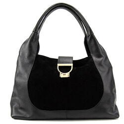 Жіноча містка шкіряна сумка на плече із замшевою вставкою 7555A-Y