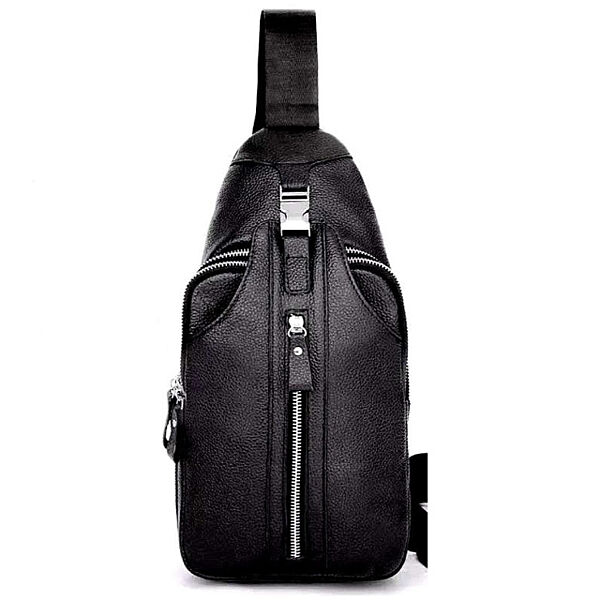 Сумка-слінг чорна шкіряна 75003A