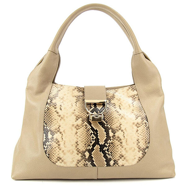 Жіноча містка шкіряна сумка на плече із вставкою рептилія 7555WB-R