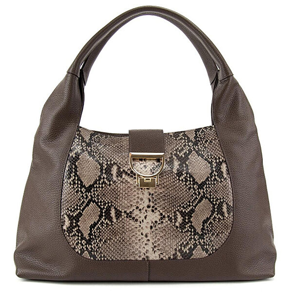 Жіноча містка шкіряна сумка на плече із вставкою рептилія 7555DB-R