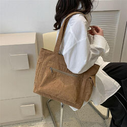 Вельветовий місткий бежевий шоппер 72-1468B