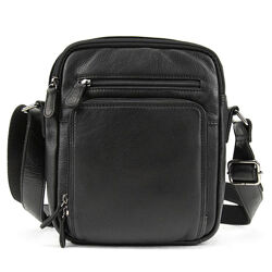 Шкіряна сумка через плече в чорному кольор на три відділи 71730A