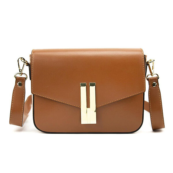 Кросбоді шкіряне з акцентним замком колір карамель Італія 79558C