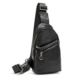 Сумка слінг бананка шкіра натуральна чорна 710031A