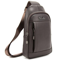 Сумка банака слінг шкіряна коричнева на плече 7827C