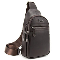 Сумка бананка слінг шкіряна коричнева 7830C