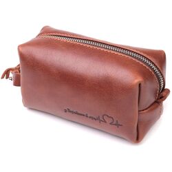 Косметичка невеликого розміру з гладкої шкіри на блискавці Серце 716762 Світло-коричнева