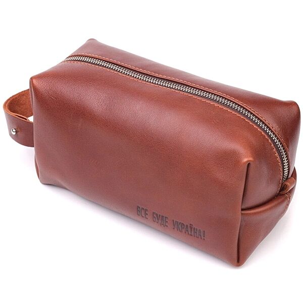 Чоловічий несесер великого розміру з гладкої шкіри на блискавці Україна 716769 Світло-коричневий