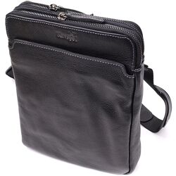 Стильна чоловіча сумка через плече з дрібнозернистої шкіри 7208691 Чорний