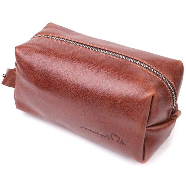 Чоловіча косметичка великого розміру з гладкої шкіри на блискавці Серце 716768 Світло-коричнева