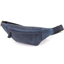 Красива сумка-бананка для чоловіків з натуральної7шкіри 723123 Синій