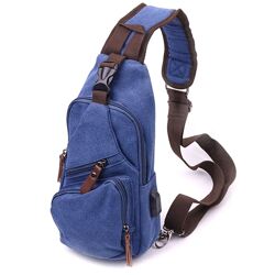 Сумка з USB кабелем через плече із щільного текстилю 721224 Синя