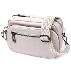 Зручна сумка жіноча з накладною кишенею з натуральної шкіри722642 Біла