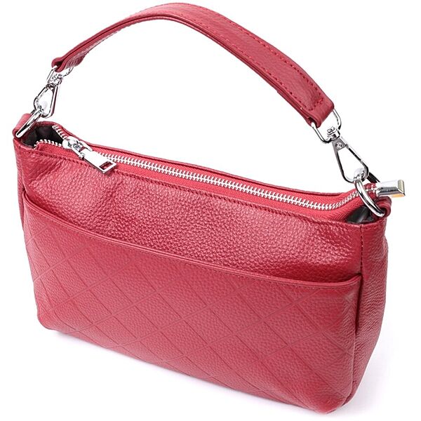 Сумка середнього розміру на три відділення з натуральної шкіри722803 Червоний