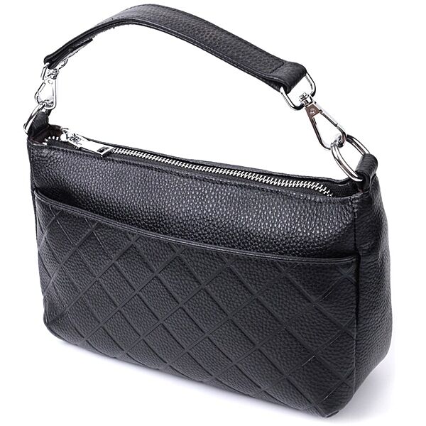 Елегантна сумка для жінок на три відділення з натуральної шкіри722805 Чорний