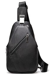 Сумка чоловіча слінг через плече в зернистій шкірі720249 Чорна