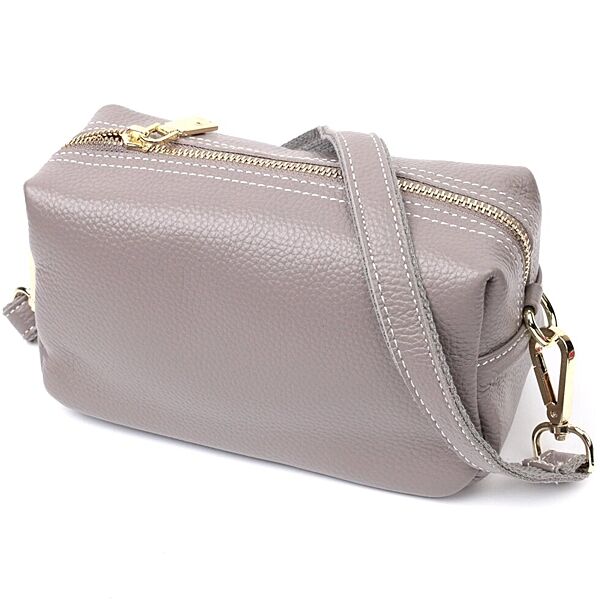 Жіноча цікава сумка з двома ременями з натуральної шкіри722275 Сірий