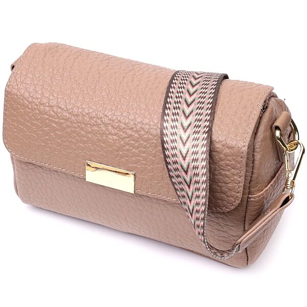 Модна шкіряна сумка з оригінальною плечовою лямкою722403 Бежева