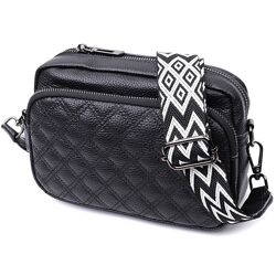 Жіноча сумка прошита ромбами на лицьовій стороні з натуральної шкіри722634 Чорна