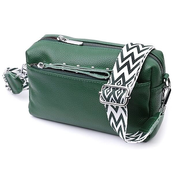 Шкіряна сумка зі стильним бігунком722651 Зелена