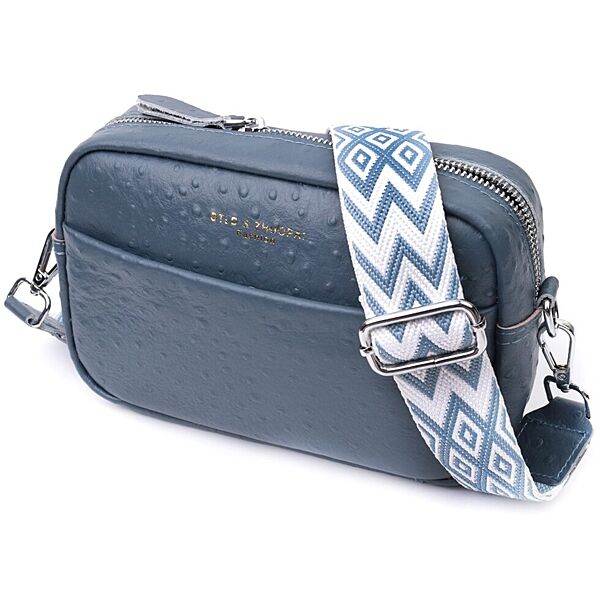 Цікава сумка для жінок із фактурної натуральної шкіри722661 Синя