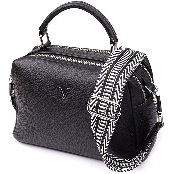 Жіноча сумка на два відділення з натуральної шкіри722919 Чорний