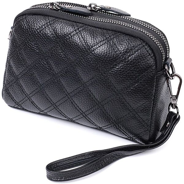 Жіноча сумка прошита ромбами на лицьовій стороні з натуральної шкіри722807 Чорний