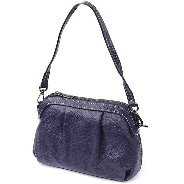 Жіноча шкіряна сумка з ефектним драпіруванням722897 Синій