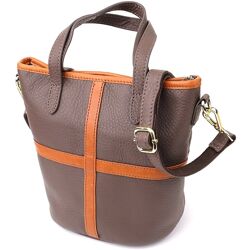 Жіноча шкіряна сумка з коричневою вставкою на лицьовій стороні722999 Бежево-сірий