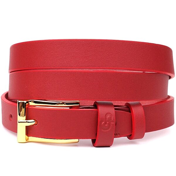 Яскравий тонкий шкіряний ремінь для жінок 722951 Червоний