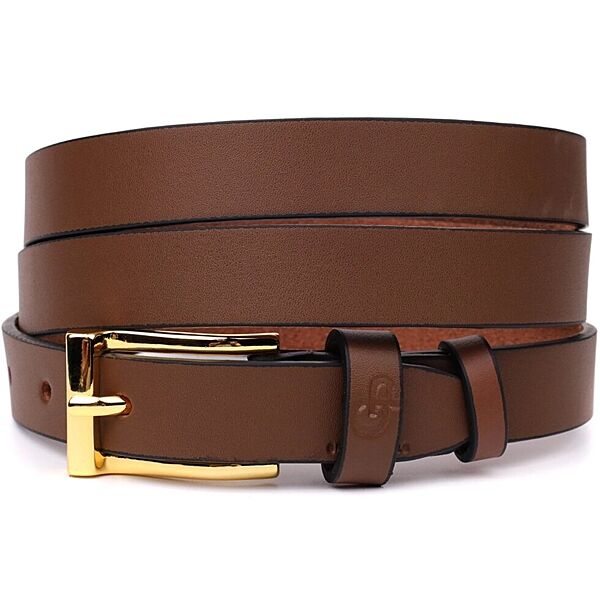 Модний вузький шкіряний ремінь для жінок 722954 Світло-коричневий