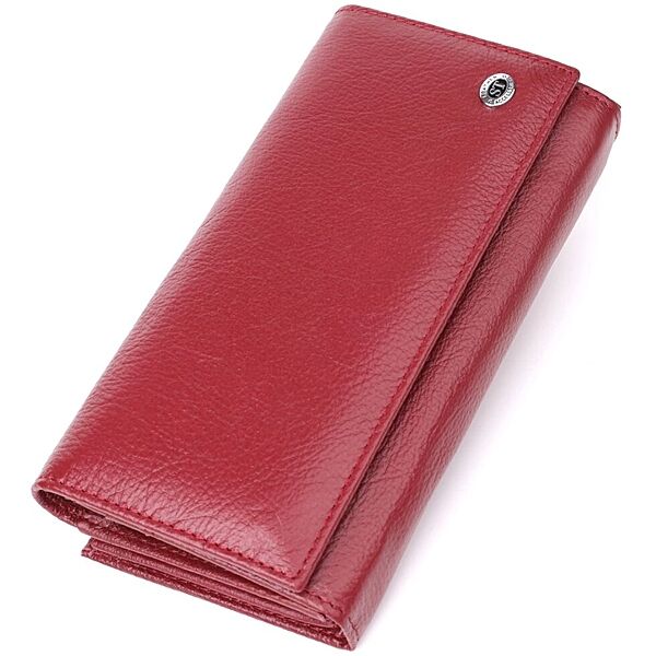 Модний жіночий гаманець на магнітах із натуральної шкіри 723113 Бордовий