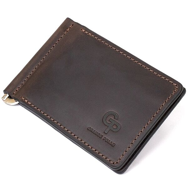 Вінтажний шкіряний затиск для грошей 711473 Коричневий