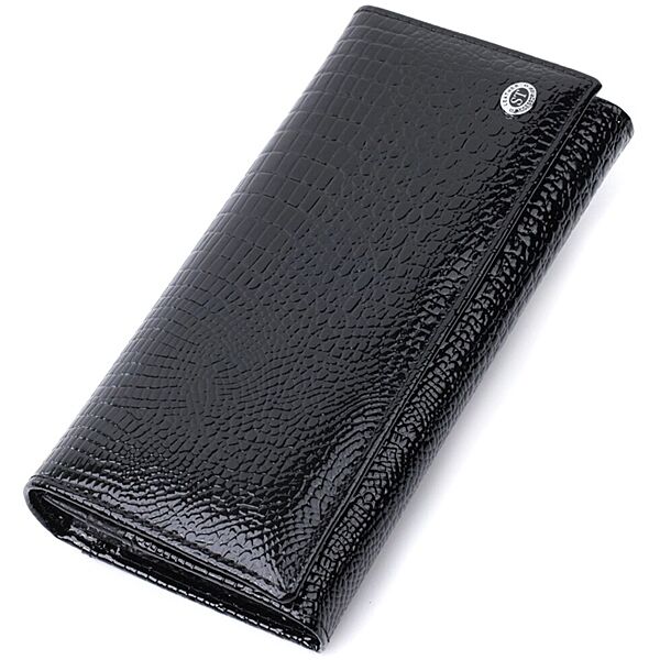 Жіночий гаманець із натуральної лакованої шкіри 722679 Чорний